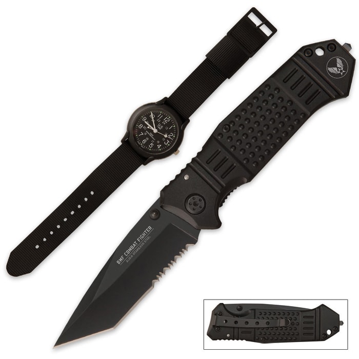 Tactical Pocket Knife and Army Ranger Watch Combo