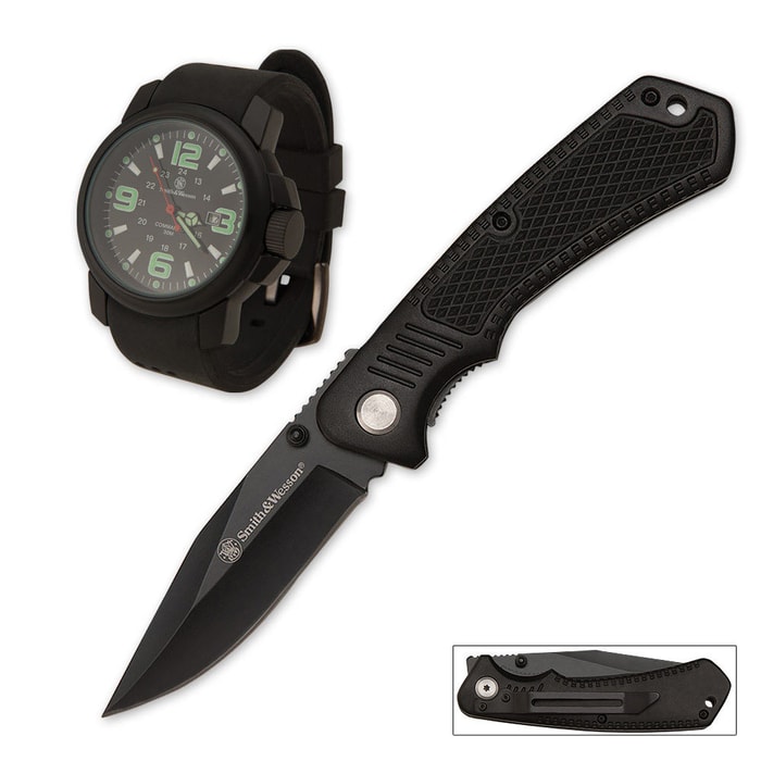 Smith & Wesson Tactical Pocket Knife & Military Watch Combo