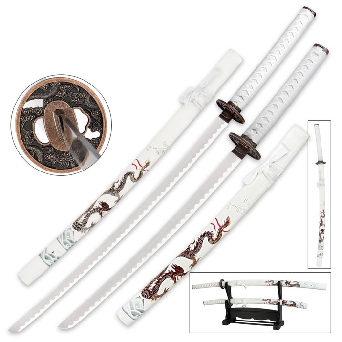 White Flying Dragon Sword Set With Display