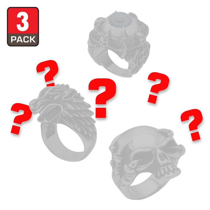 Three-Piece Mystery Men’s Ring Set - Crafted Of Stainless Steel, Three Unique Rings, Incredible Value