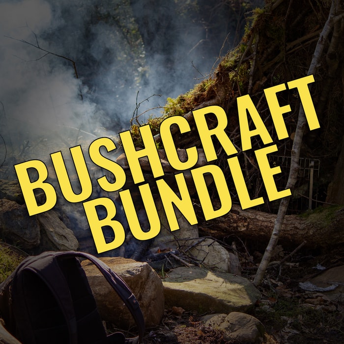“Bushcraft Bundle” in yellow text on top of an outdoor background.