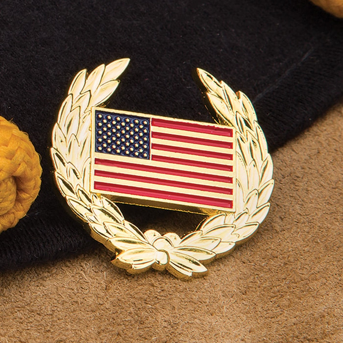 Gold Colored USA Flag Wreath Hat Pin