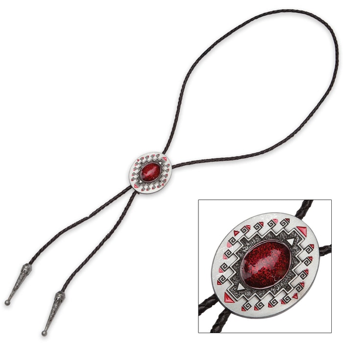 Red Medallion Native American Bolo Tie