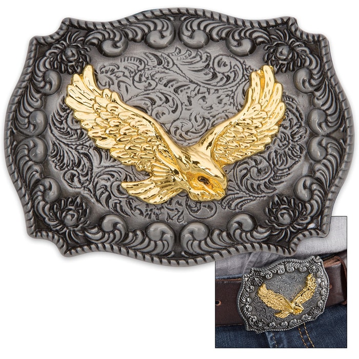Antique Finish Golden Eagle Belt Buckle
