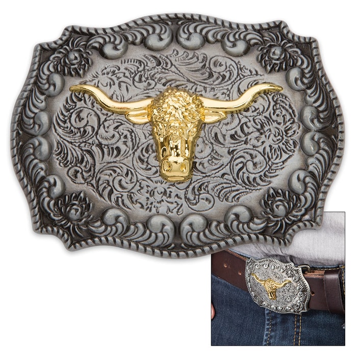 Antique Finish Golden Bull Belt Buckle