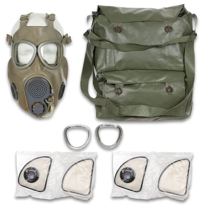 The CZ Gas Mask shown with its bag and accessories
