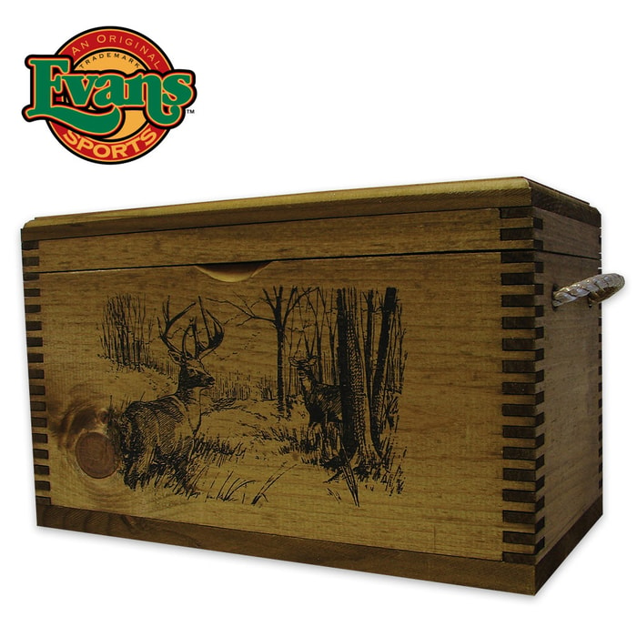 Wooden Accessory Box With Rope Handles - Deer