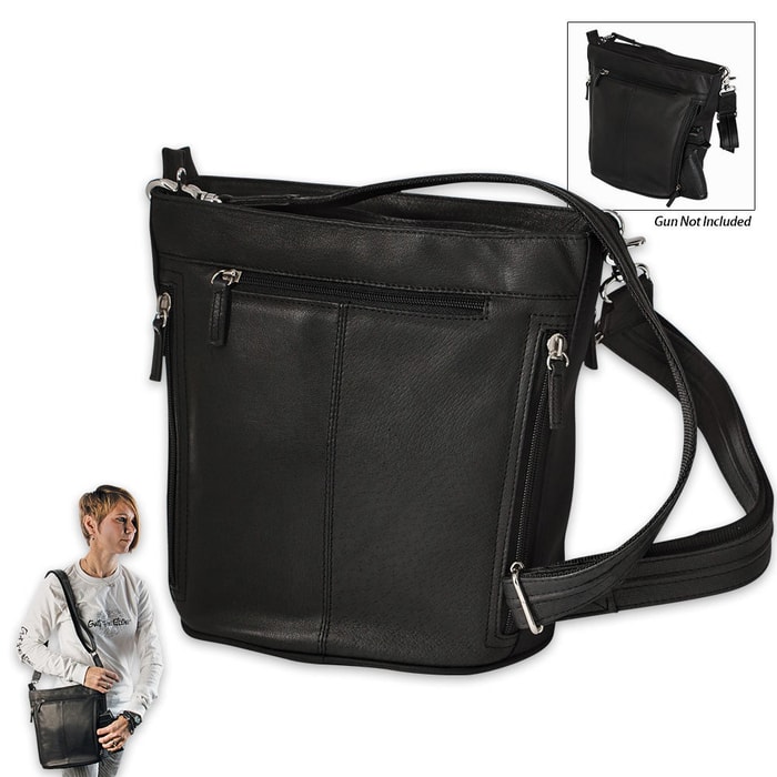 Gun ToteN Mamas Black Leather Bucket Tote Concealed Carry Handbag