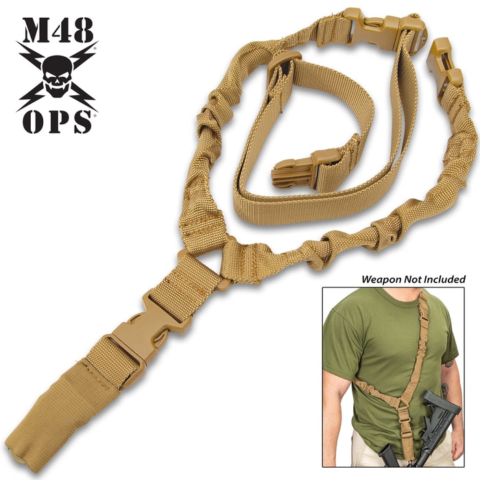 M48 Tactical Gun Sling - Nylon Webbing And Elastic Bungee, ABS Quick-Release Buckles, Metal Clip, Adjustable To Fit