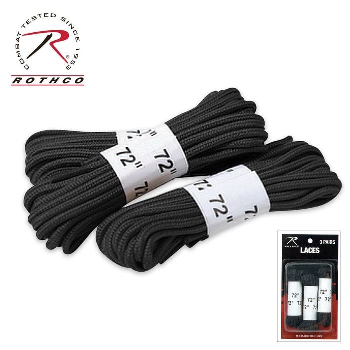 Three Pack of Boot Laces, Black-72 inches