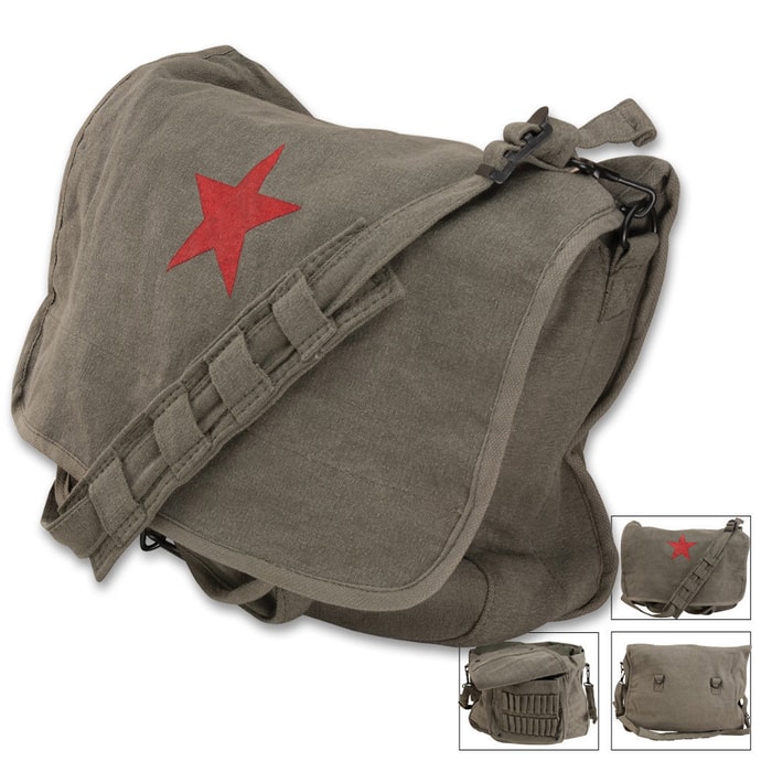 Classic Sage shoulder Bag with Red China Star