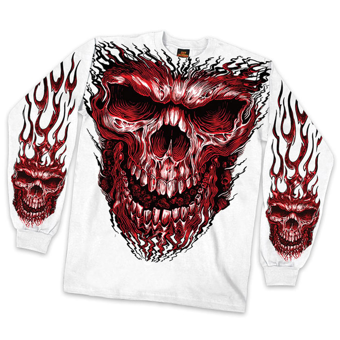 Red Flaming Skull Long Sleeve Shirt