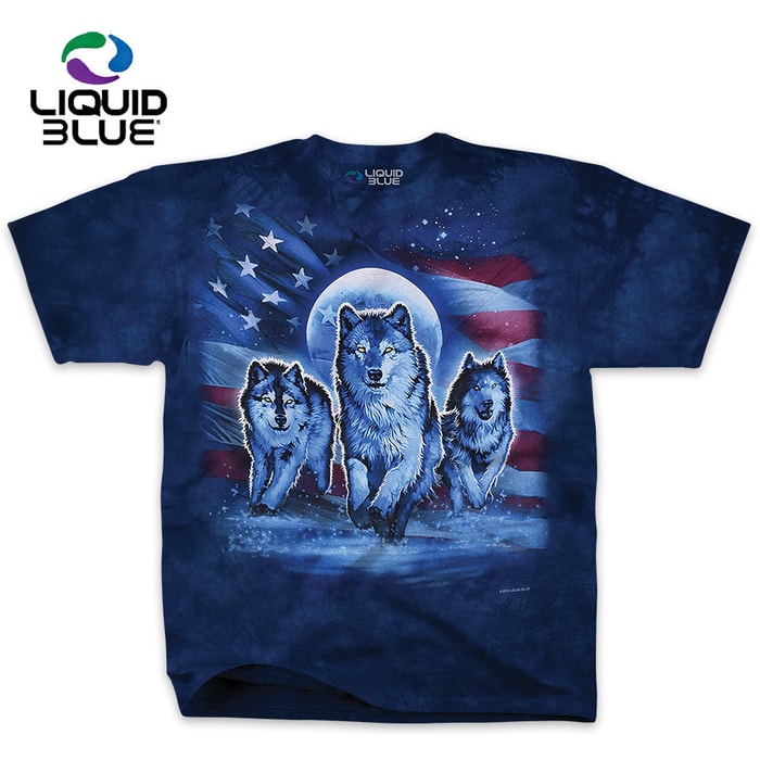 Patriotic Wolf Blue Tie-Dye T-Shirt