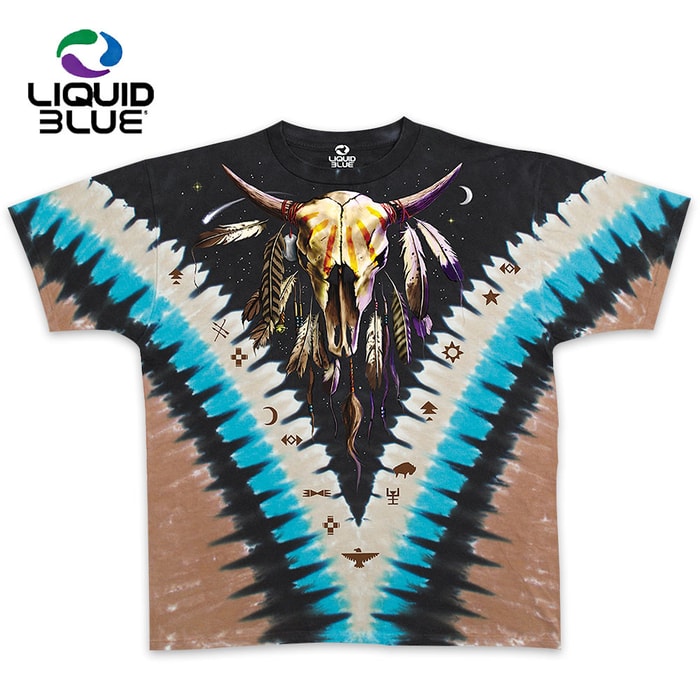 Native American Bison Skull Tie-Dye T-Shirt