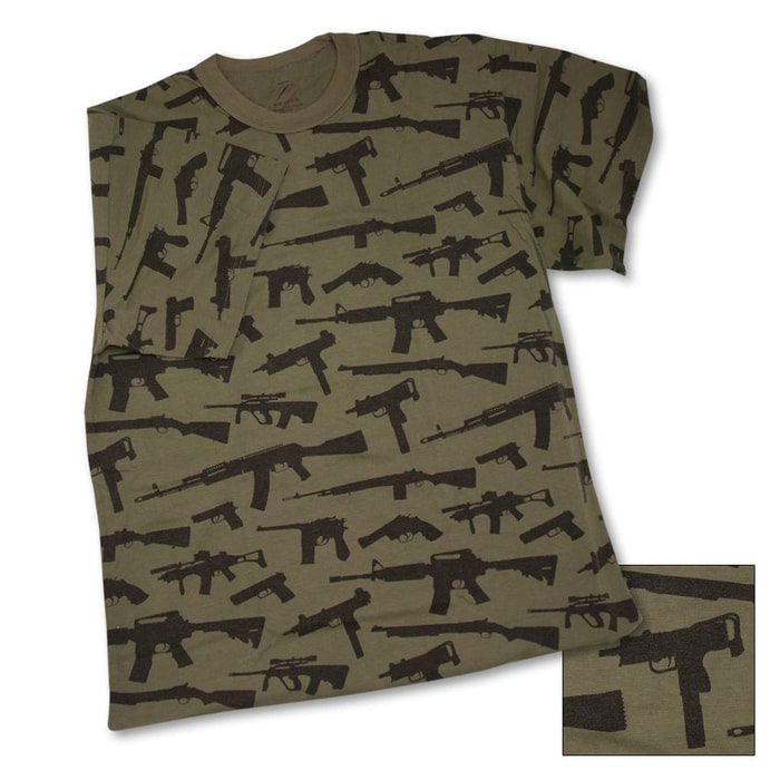 Guns Olive Green Short Sleeve T-Shirt