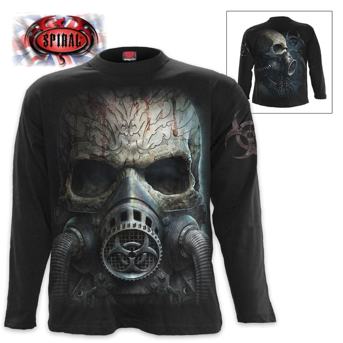 Black Bio-Skull T-Shirt - Long-Sleeve - 1XL