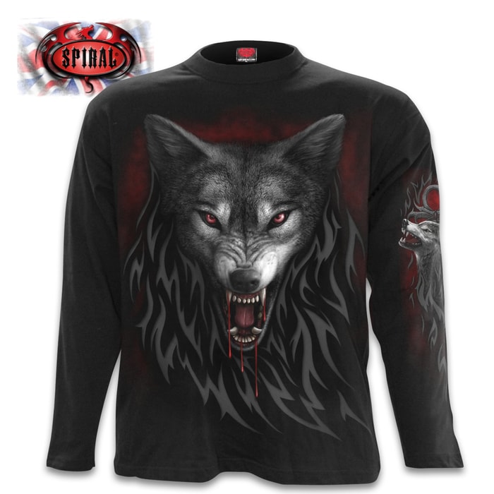 Legend Of The Wolves Black Long-Sleeve T-Shirt - Top Quality 100 Percent Cotton, Original Artwork, Azo-Free Reactive Dyes
