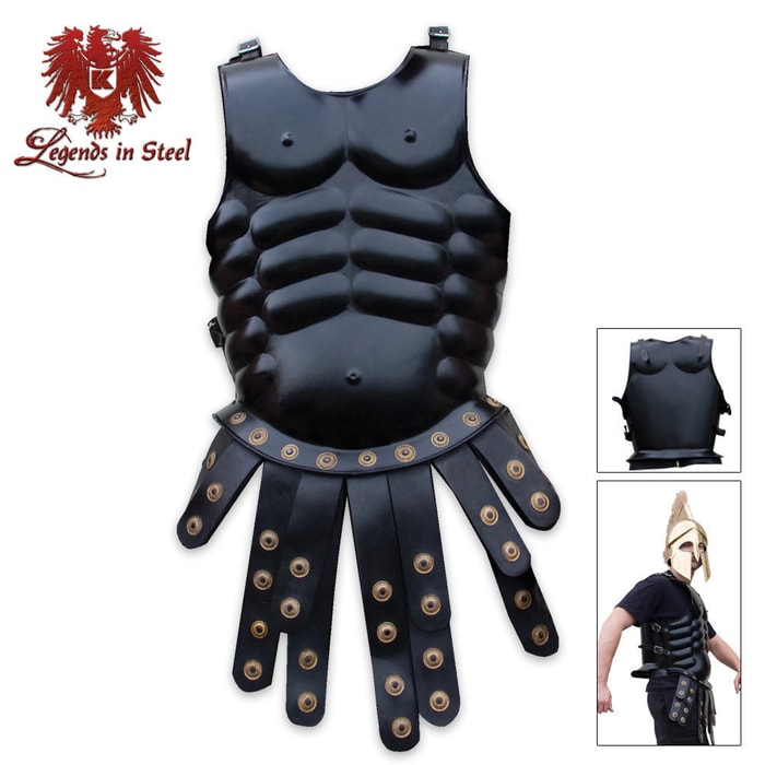 Legends in Steel Middle Ages Muscled Front & Back Cuirass Armor Black Coated