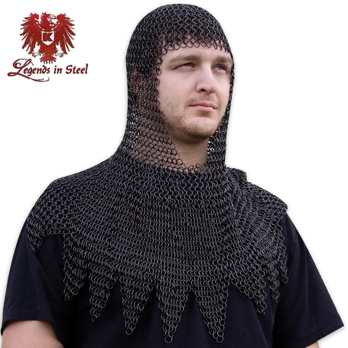 Legends in Steel Middle Ages Black Chainmail Coif