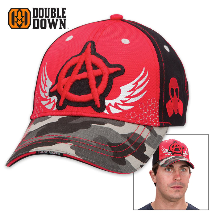 Double Down Anarchy and Chaos Cap - Red and Black Twill with Microfiber