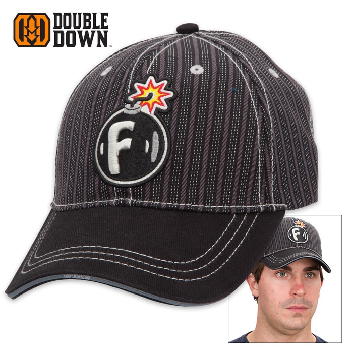 Double Down F-Bomb with Short Fuse Cap - Black Twill with Dashed Pinstripes