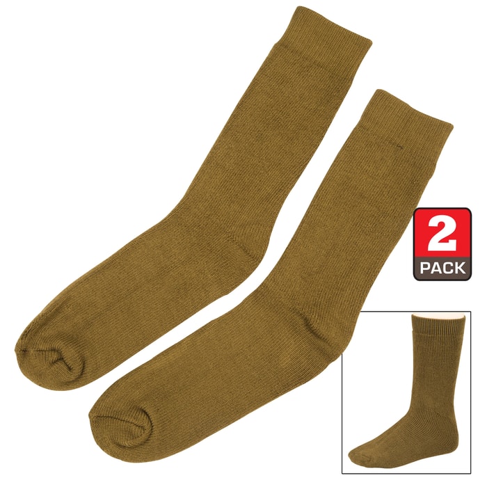 Olive Drab Bamboo Crew Socks -Moisture-Wicking, Odor-Resistant -  Natural Softness - Two Pairs