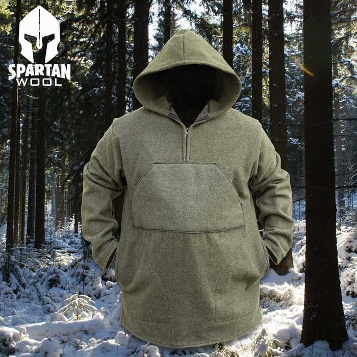 Different views of the Spartan Wool Anorak Jacket in use