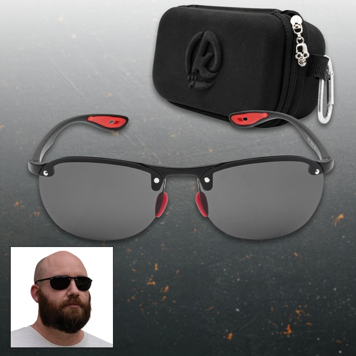 Full image of the PeakVision Rimless Sunglasses with carrying case.