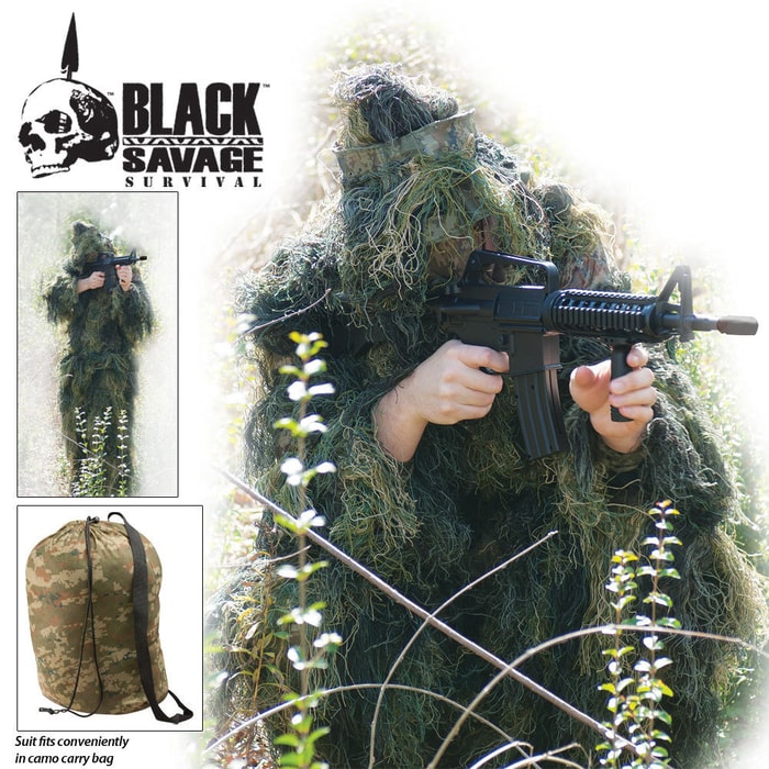 Black Savage Ghillie Suit 5 PC Woodland (1XL/2XL)