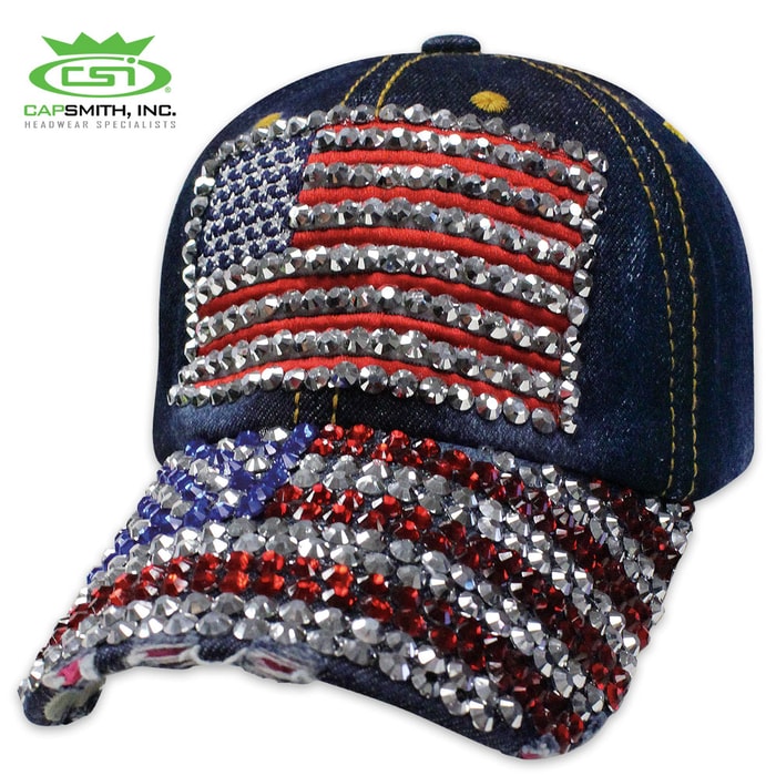 American Flag Denim Bling Cap - Hat