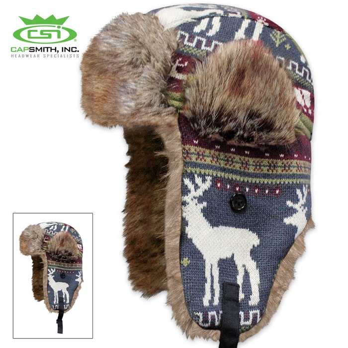 Deer Trooper Tan Knit Hat