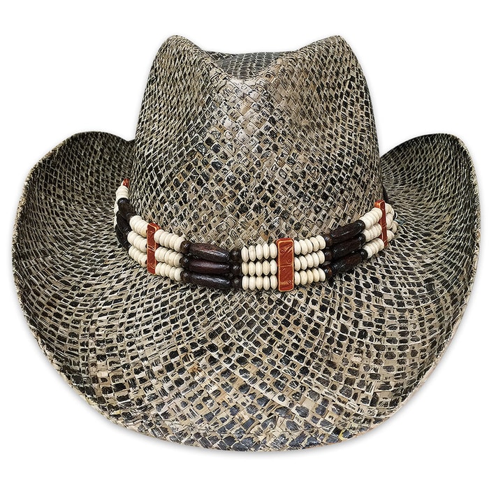 Western Style Straw Hat With Beaded Band