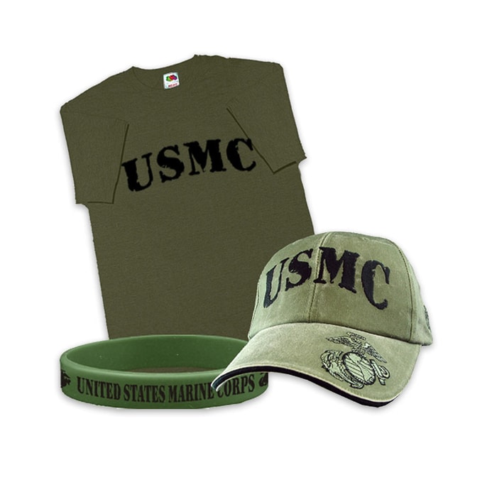 USMC Hat, T-Shirt, Wristband Combo