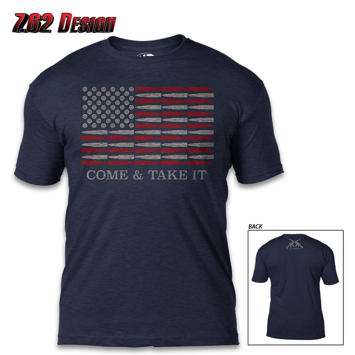 Come And Take It Navy T-Shirt - Cotton And Poly, Athletic Fit, Tagless, Screen-Printed Original Artwork