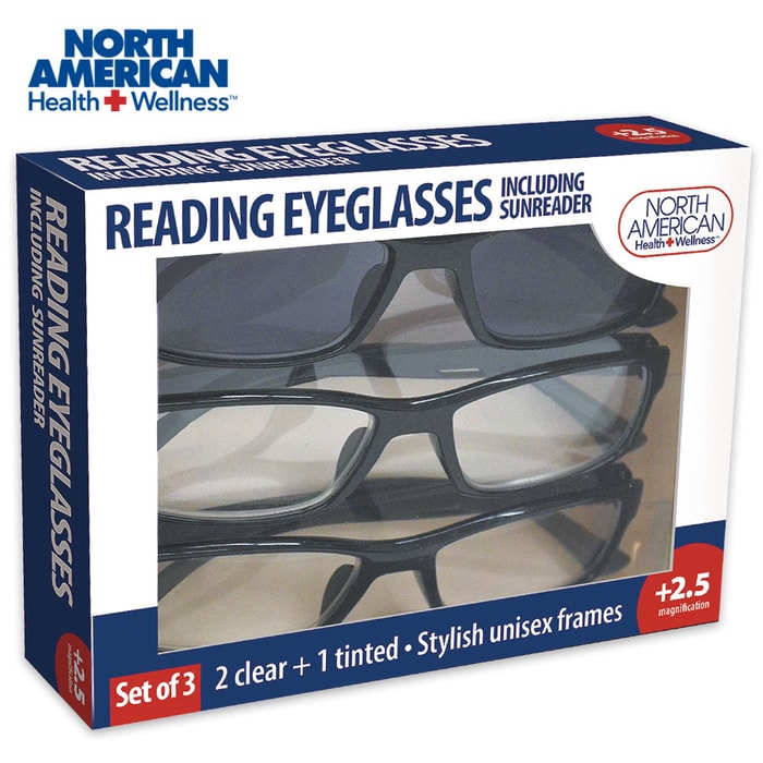 North American Reader Eyeglasses 3 Pair