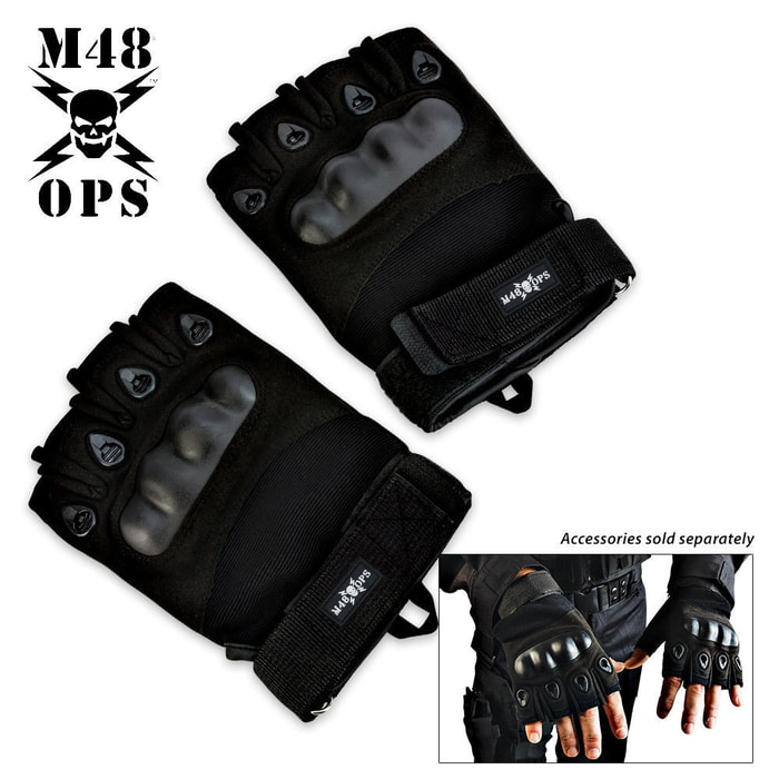 M48 OPS - LARGE - Tactical Law Enforcement Half Finger Glove Black