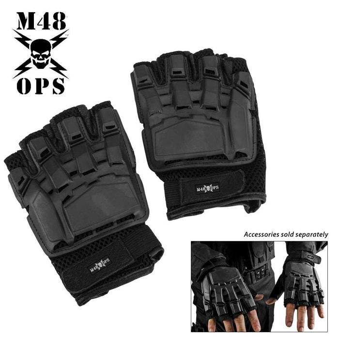 M48 OPS Military Law Enforcement Tactical Self Defense Gloves - Black - Large