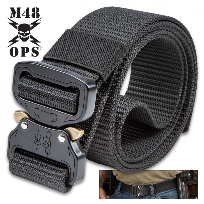 M48 Black Quick Release Rigger’s Belt - 1000D Nylon Webbing, Metal Buckle, Versatile, Adjustable, 1 1/2” Wide - Length 48”