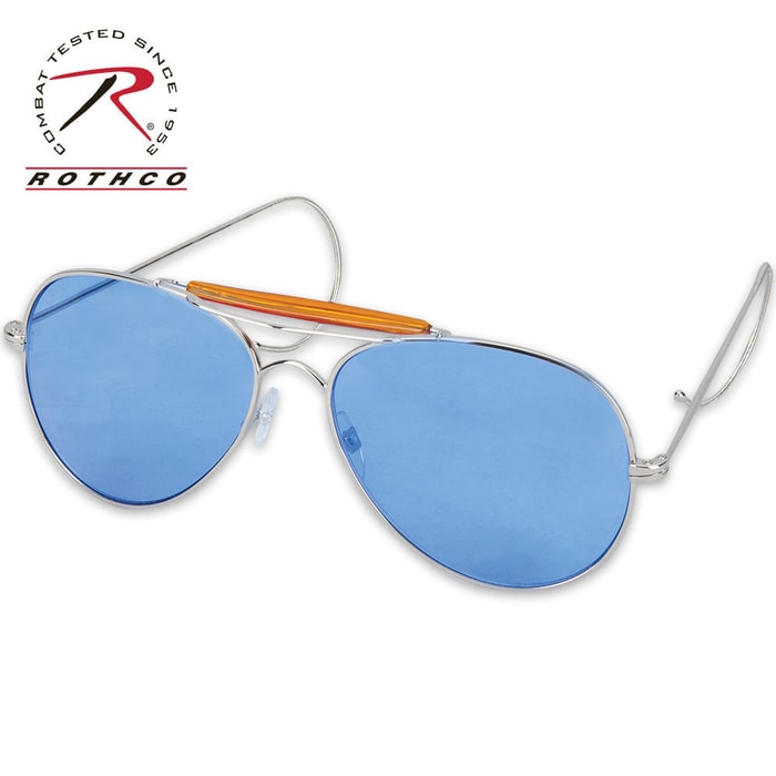 Aviator Style Sunglasses, Blue Lens