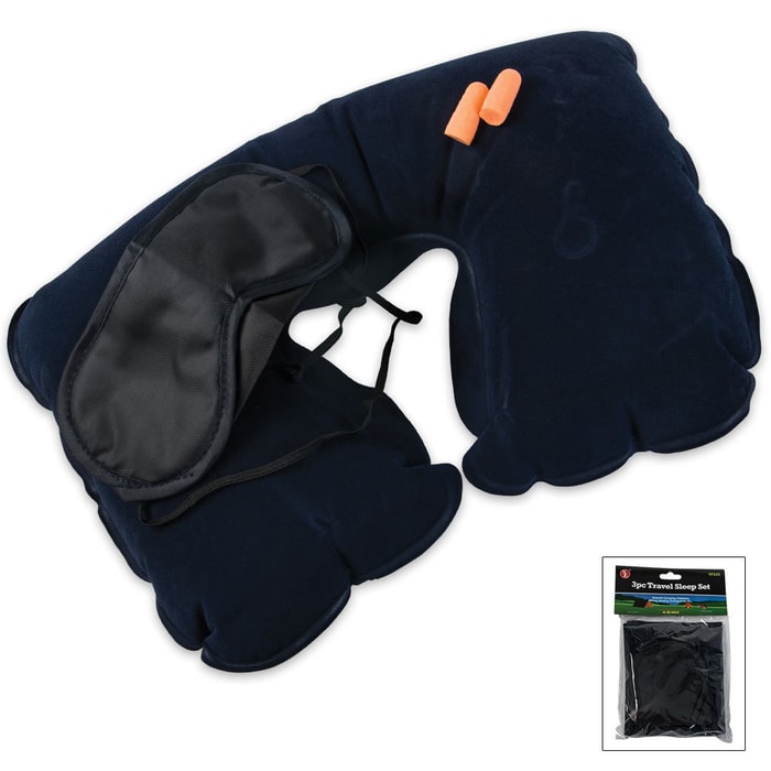 3 Pc. Travel Set Pillow, Eye Mask & Ear Plugs
