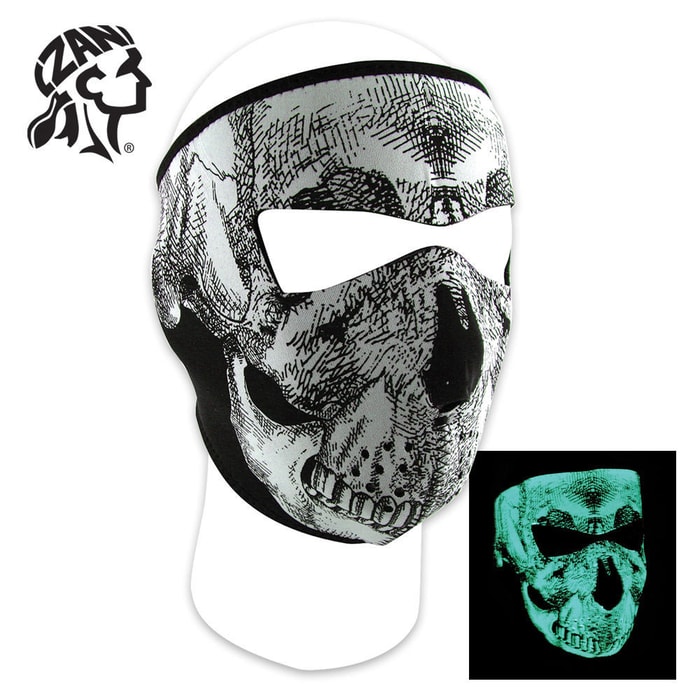ZANheadger Black And White Glow In The Dark Skull Face Full Facemask
