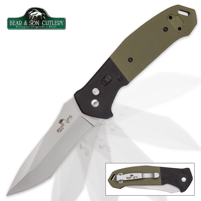 Bear Ops Bold Action Auto Black And Green Pocket Knife
