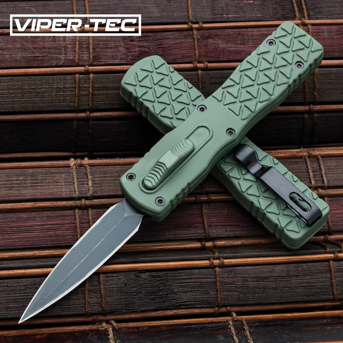 The Mini Mantis OTF Knife shown open and closed