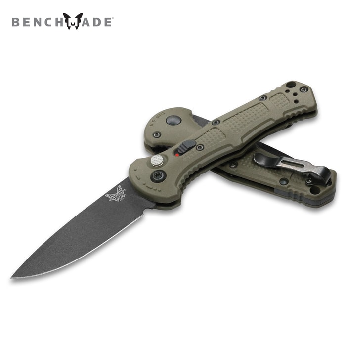 Full image of Benchmade Mini Claymore Knife open and closed.