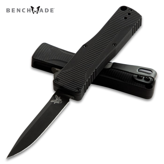 The Benchmade OTF Automatic Knife shown both open and closed positions