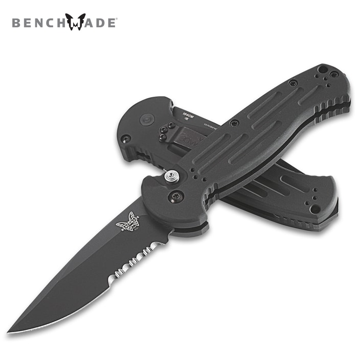 Full image of Benchmade AFO Auto Folder Knife open and closed.