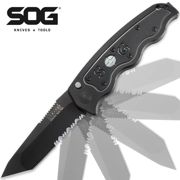 SOG Sogtac Automatic Tanto Serrated Black Tini Blade