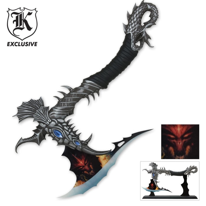 High Fantasy Dragon Axe with Display Stand