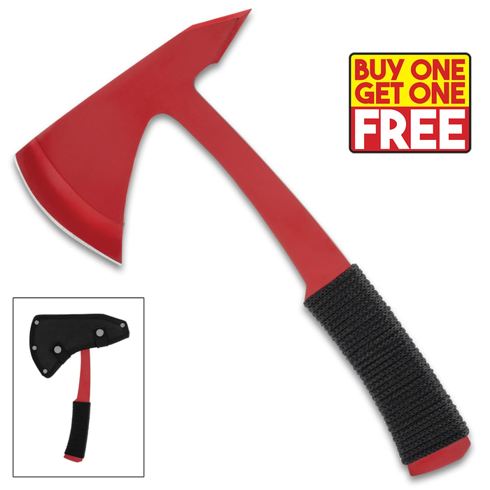 The Red Speedster Throwing Axe shown in and out of its sheath