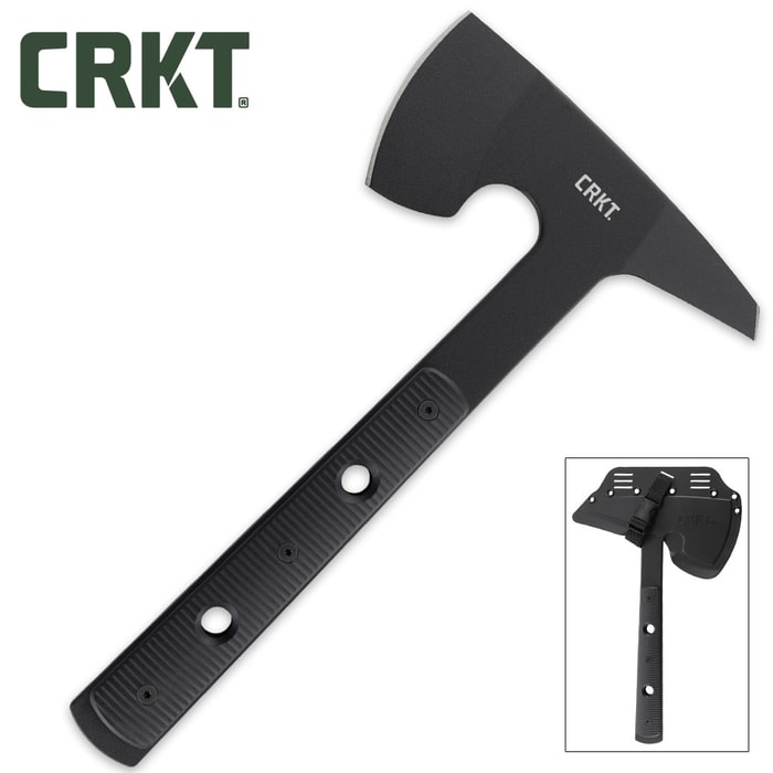 CRKT Rune Tactical Axe with Molded Sheath | SK5 Carbon Steel | Design Inspired by Viking Weaponry